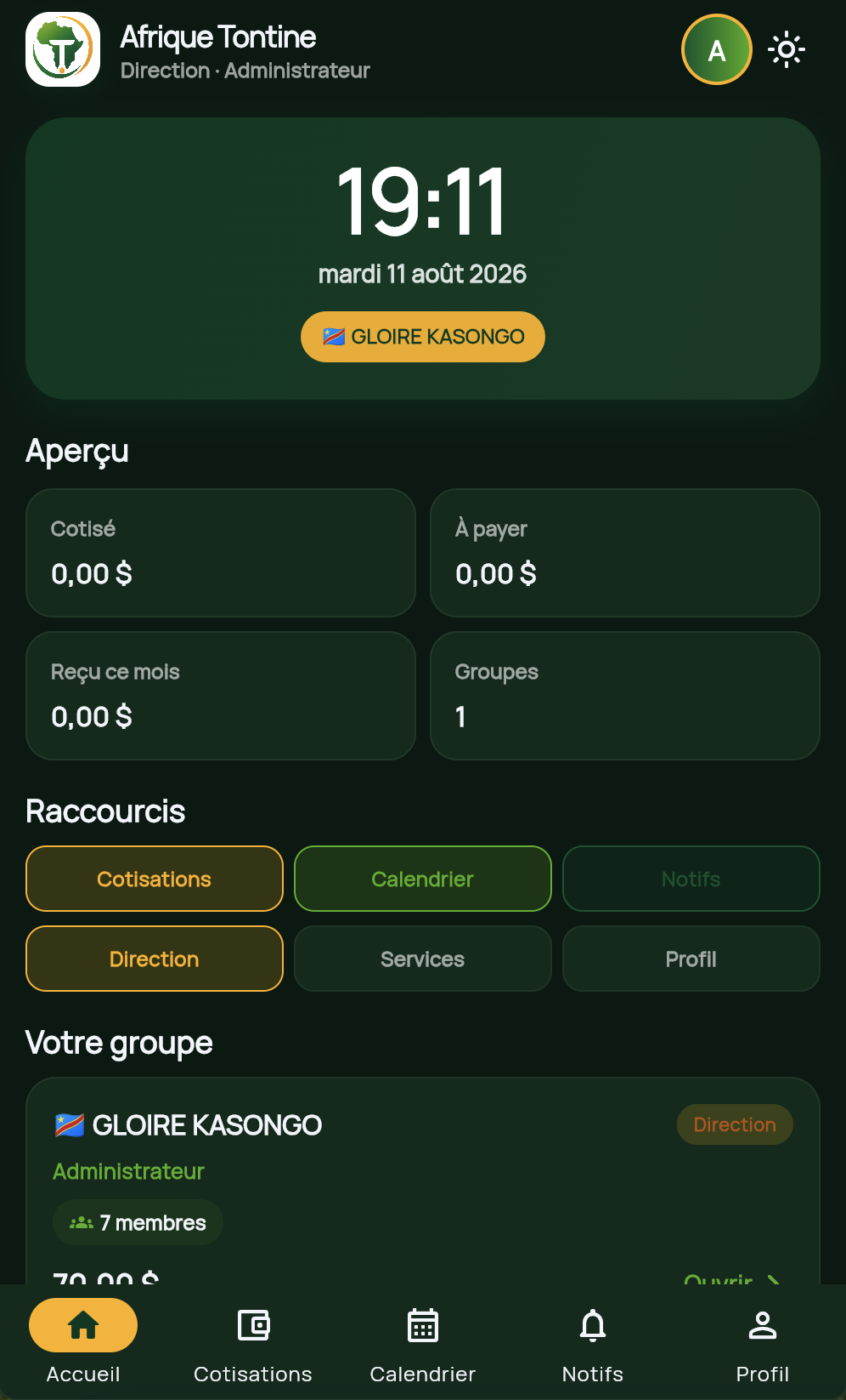 Afrique Tontine — accueil mobile